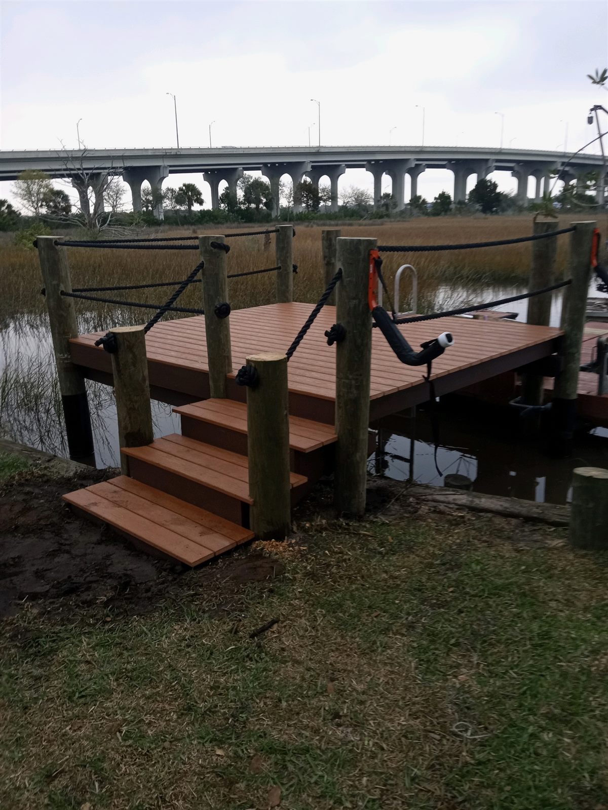 Dock Landing with Rope Rails — completed Northeast Florida waterfront project