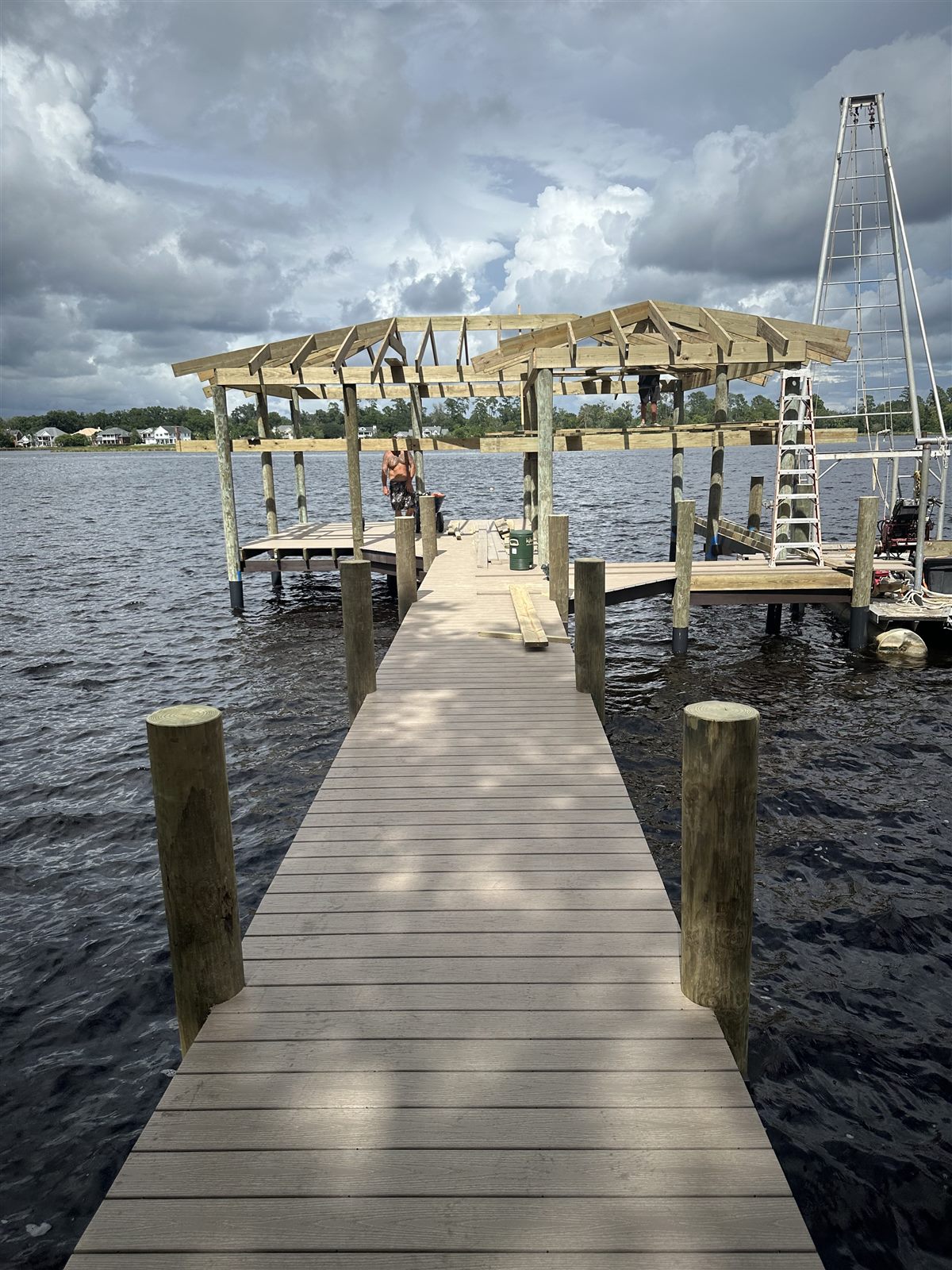 Covered Dock Build — Boathouse construction in progress in Northeast Florida